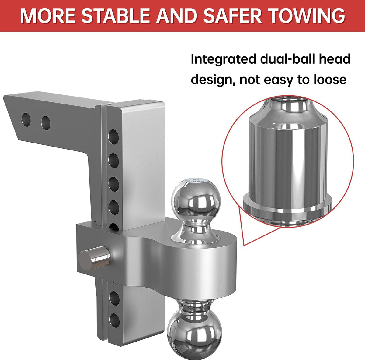 Adjustable Trailer Hitch Ball Mount, 8 Inch Drop, 2 Inch Receiver, 12,500 LBS GTW, Forged Aluminum Shank, Dual Balls with Hitch Locks and Pins V790