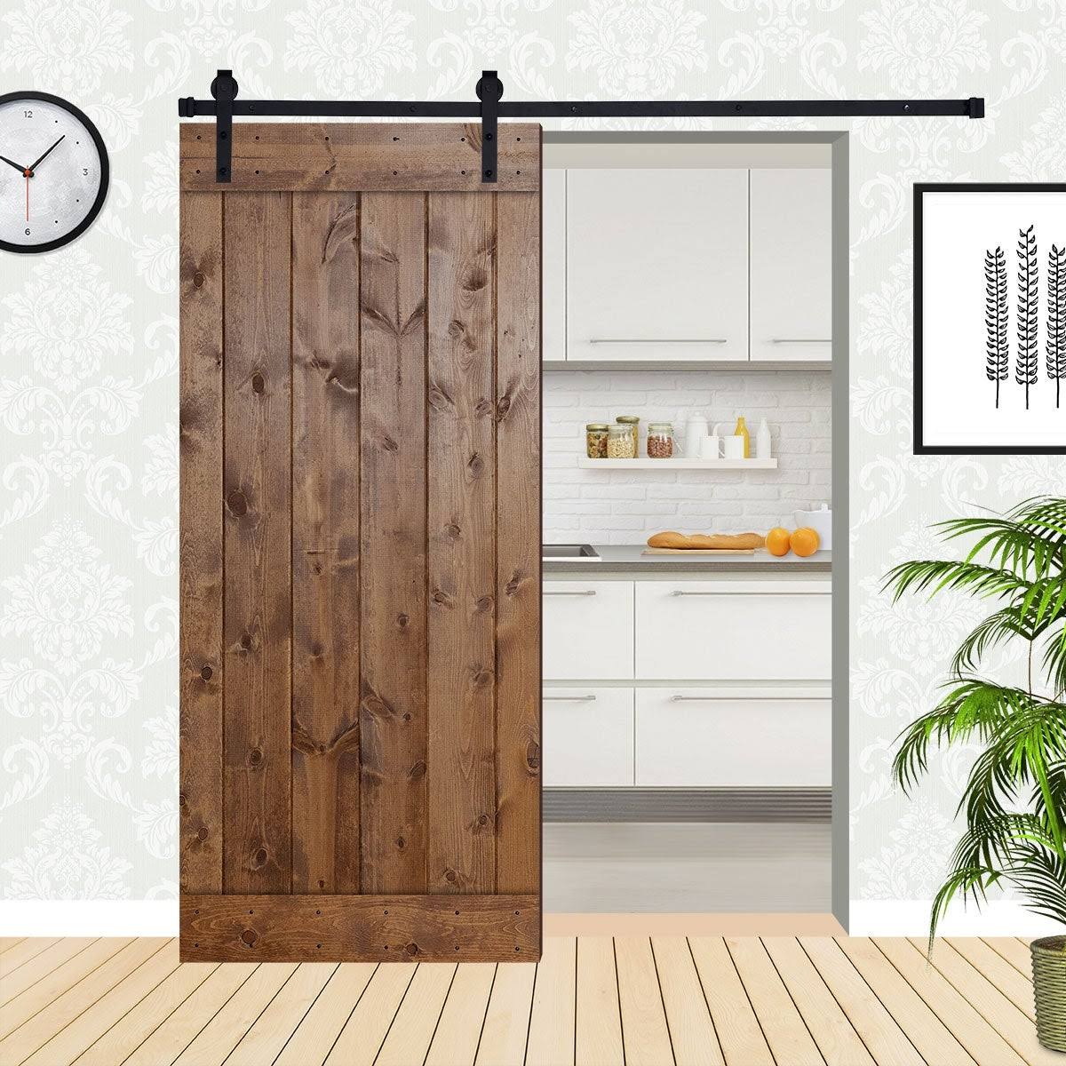 Paneled Wood Barn Door with Installation Hardware Kit N8900