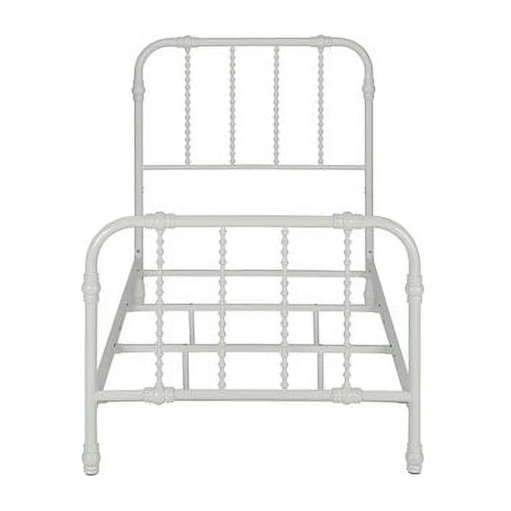 White Twin Metal Bed Frame with Headboard E34027