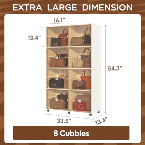 8 Cubbies Handbag Storage Organizer with Magnetic Door and Wheels R9217