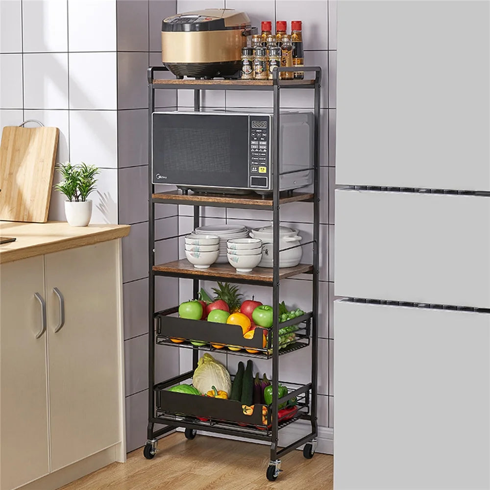 5 Tier Rolling Utility Trolley Cart with Sliding Drawers K693316