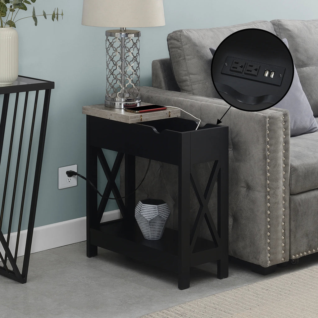 Flip Top End Table with Charging Station and Shelf R881368
