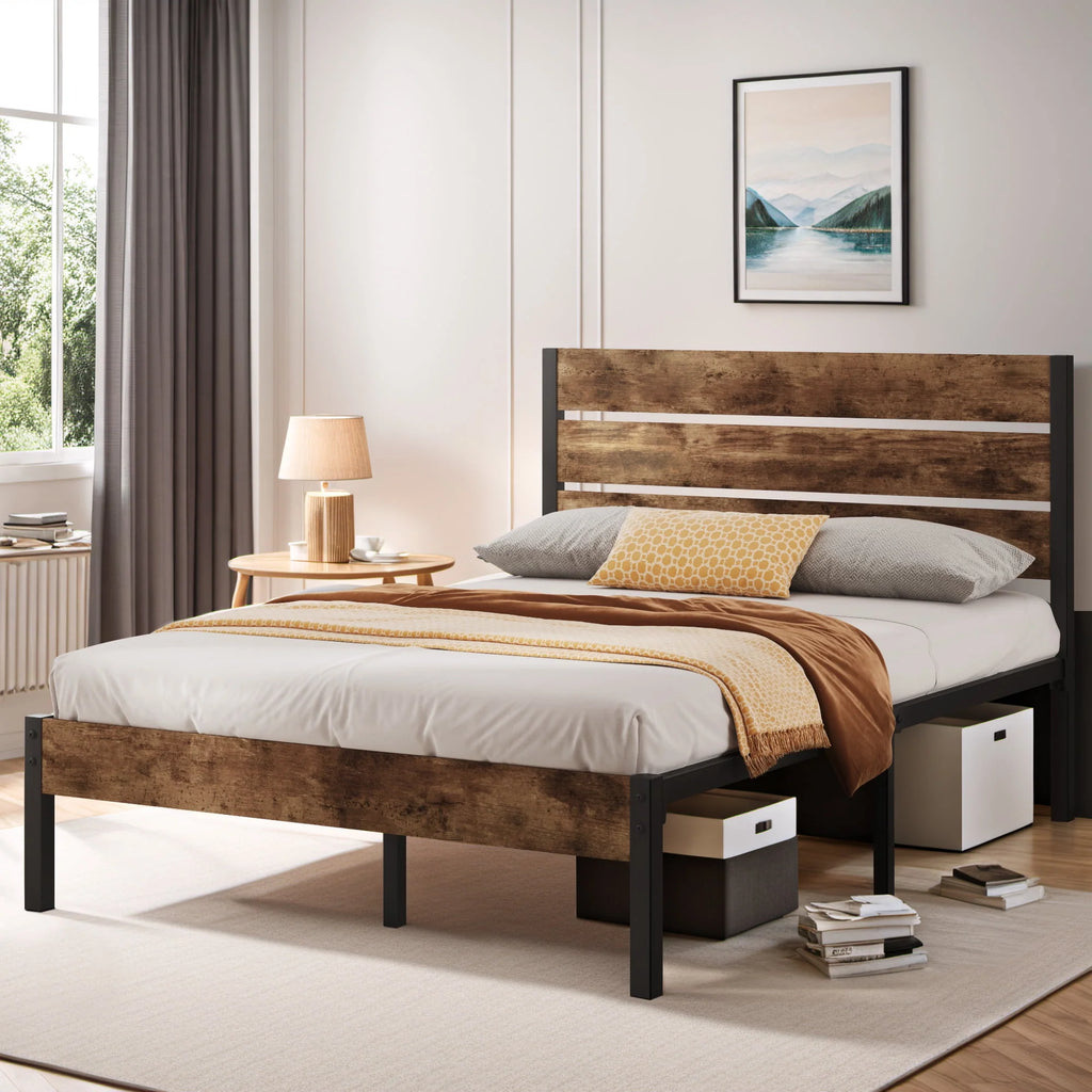 Queen Bed Frame with Wood Headboard and Footboard R121
