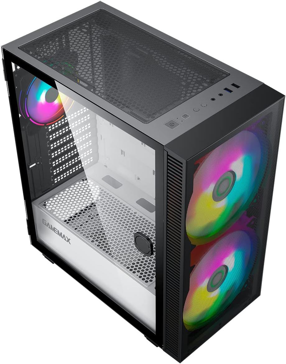 Black Mid-Tower ATX ARGB PC Gaming Case with Tempered Glass Side Panel X524189