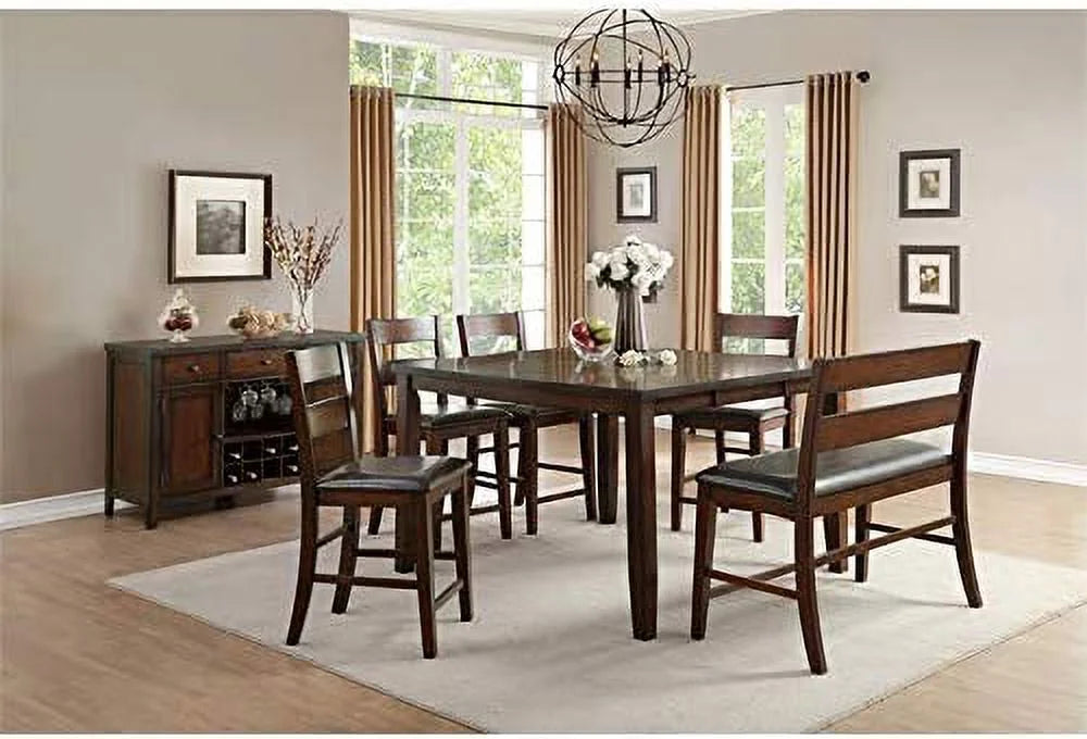 Wood Counter Height Dining Bench with Back in Cherry C87406