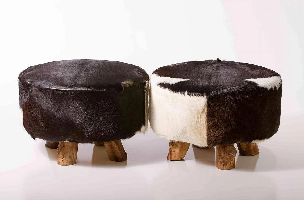 Round Leather Ottoman in Black and White T5512