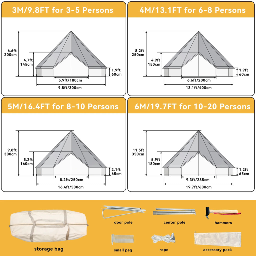 4 Seasons Waterproof Cotton Camping Tent with Stove Jacks G46024