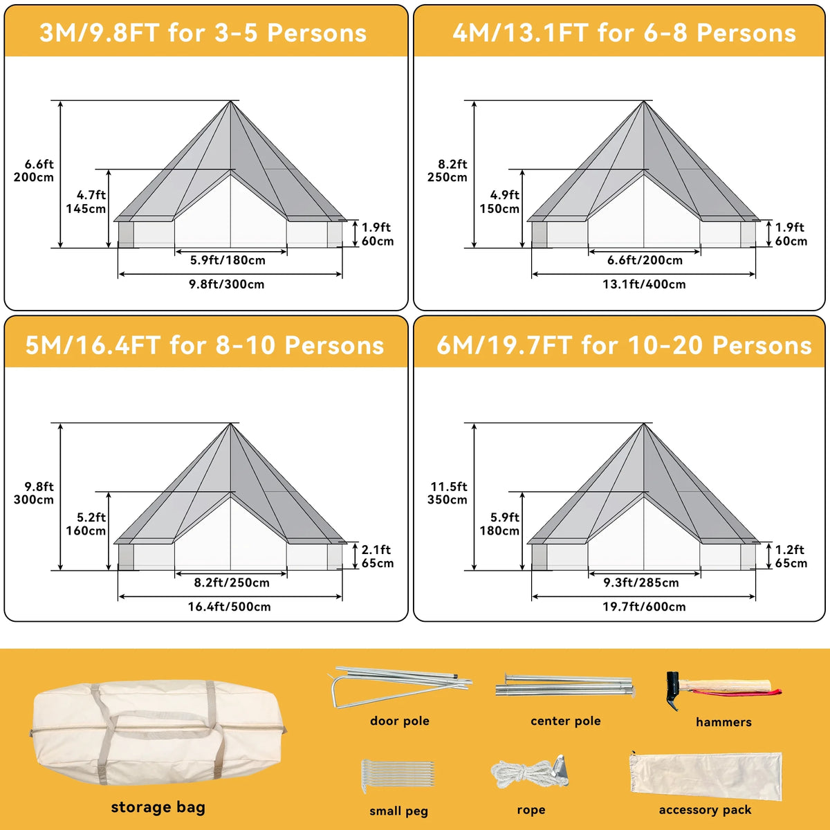 4 Seasons Waterproof Cotton Camping Tent with Stove Jacks G46024