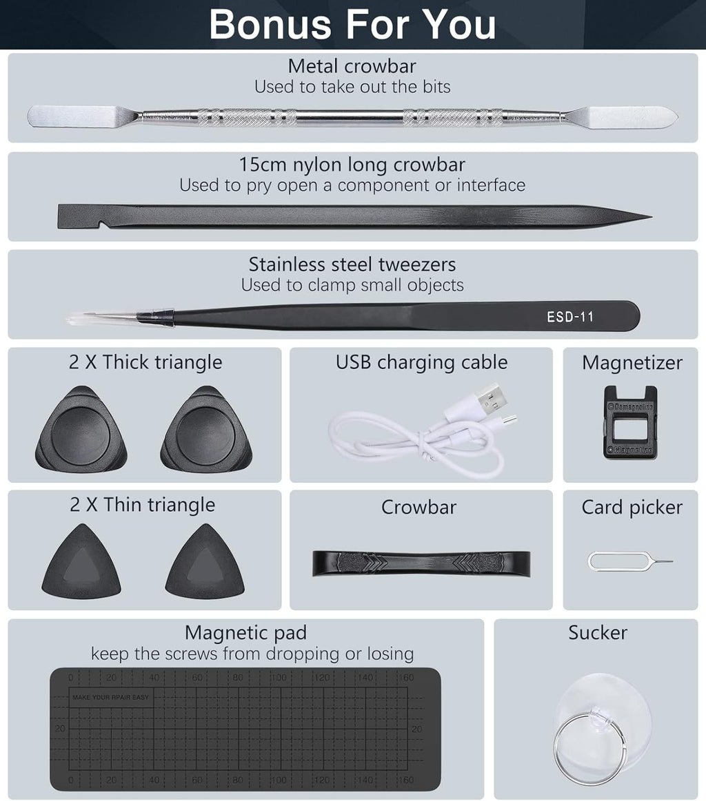 Mini Electric Screwdriver 62 In 1 Magnetic Screwdriver Kit with 48PCs Bits, Gray H57204
