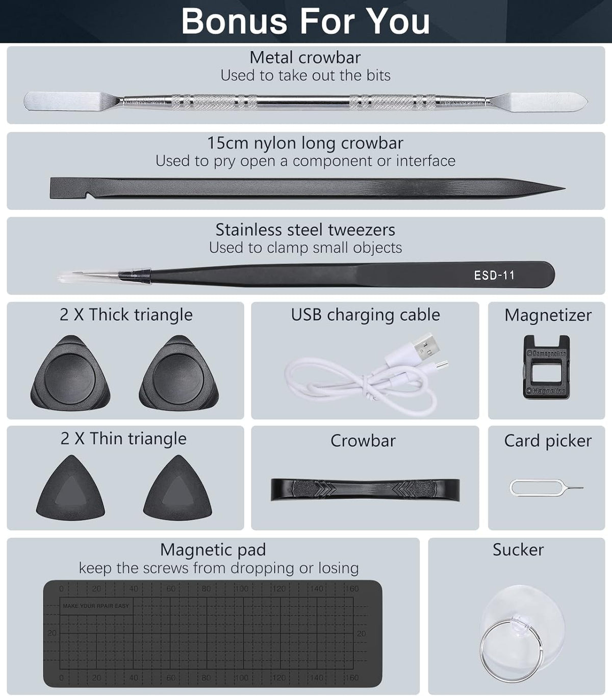 Mini Electric Screwdriver 62 In 1 Magnetic Screwdriver Kit with 48PCs Bits, Gray H57204