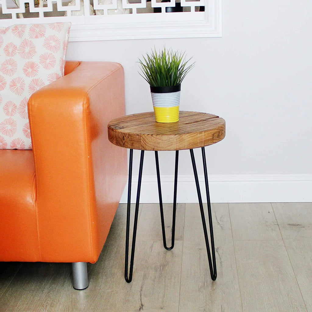 Rustic Old Elm Wood Round End Table I9818