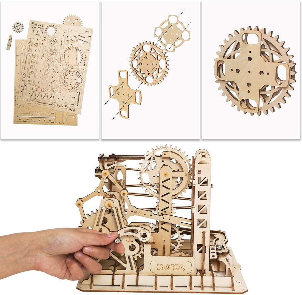 3D Wooden Puzzle Mechanical Gears Marble Run Model Kit Z78834