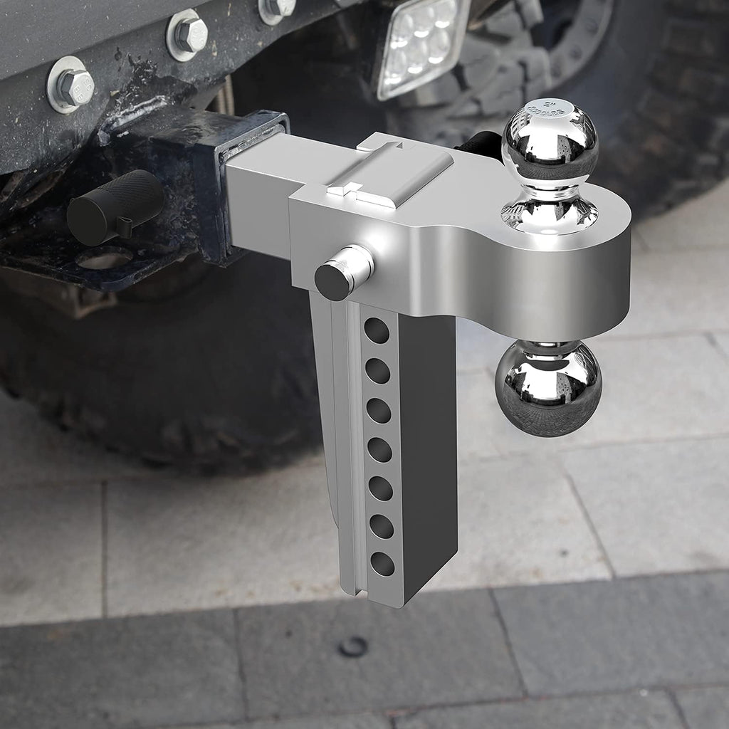 Adjustable Trailer Hitch Ball Mount, 8 Inch Drop, 2 Inch Receiver, 12,500 LBS GTW, Forged Aluminum Shank, Dual Balls with Hitch Locks and Pins V790