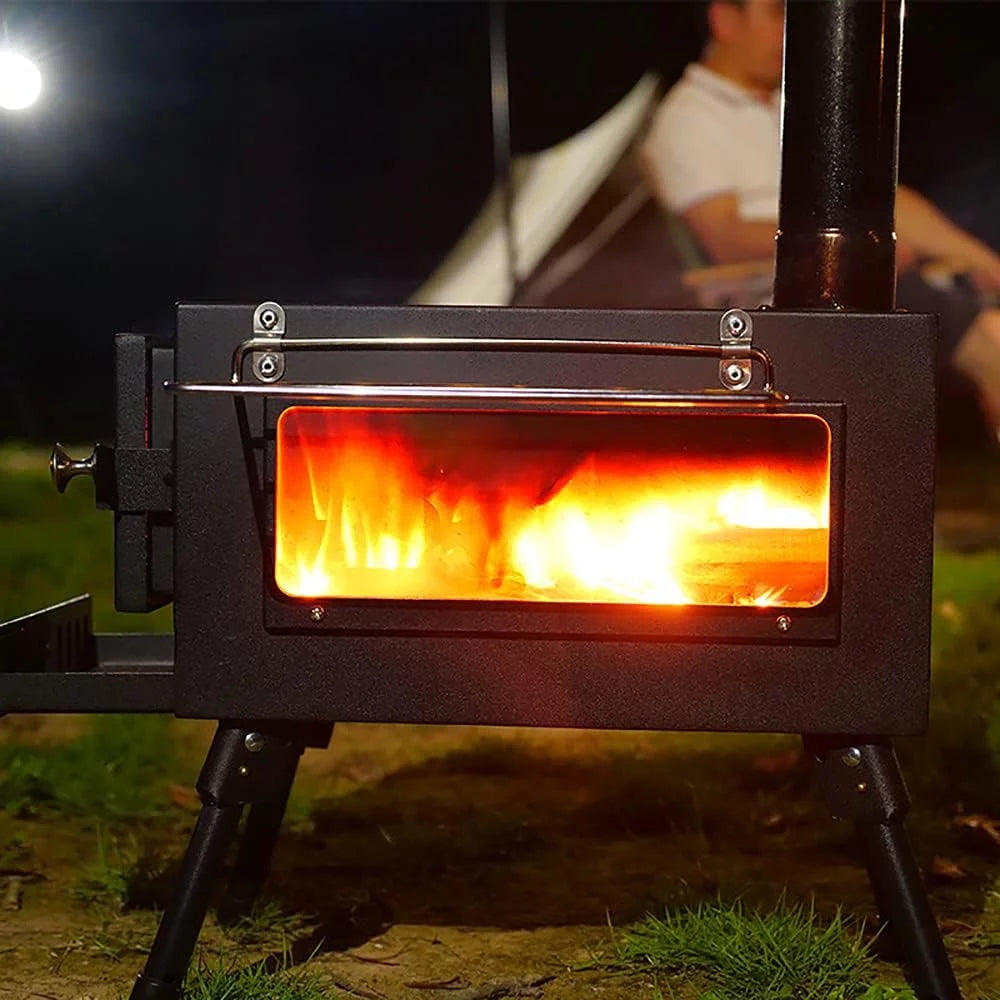 Large Tent Wood Stove with Window and 6 Chimney Pipe X804