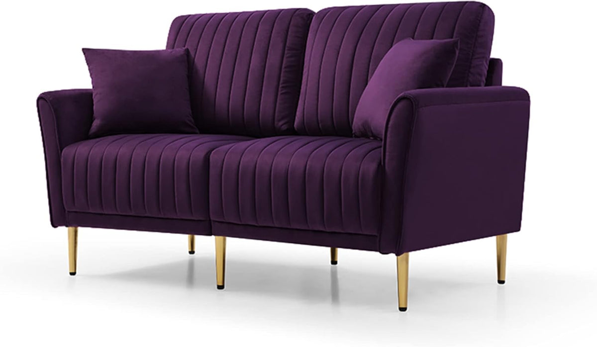 Purple Velvet Round Arm Loveseat Sofa with 2 Throw Pillows H44186