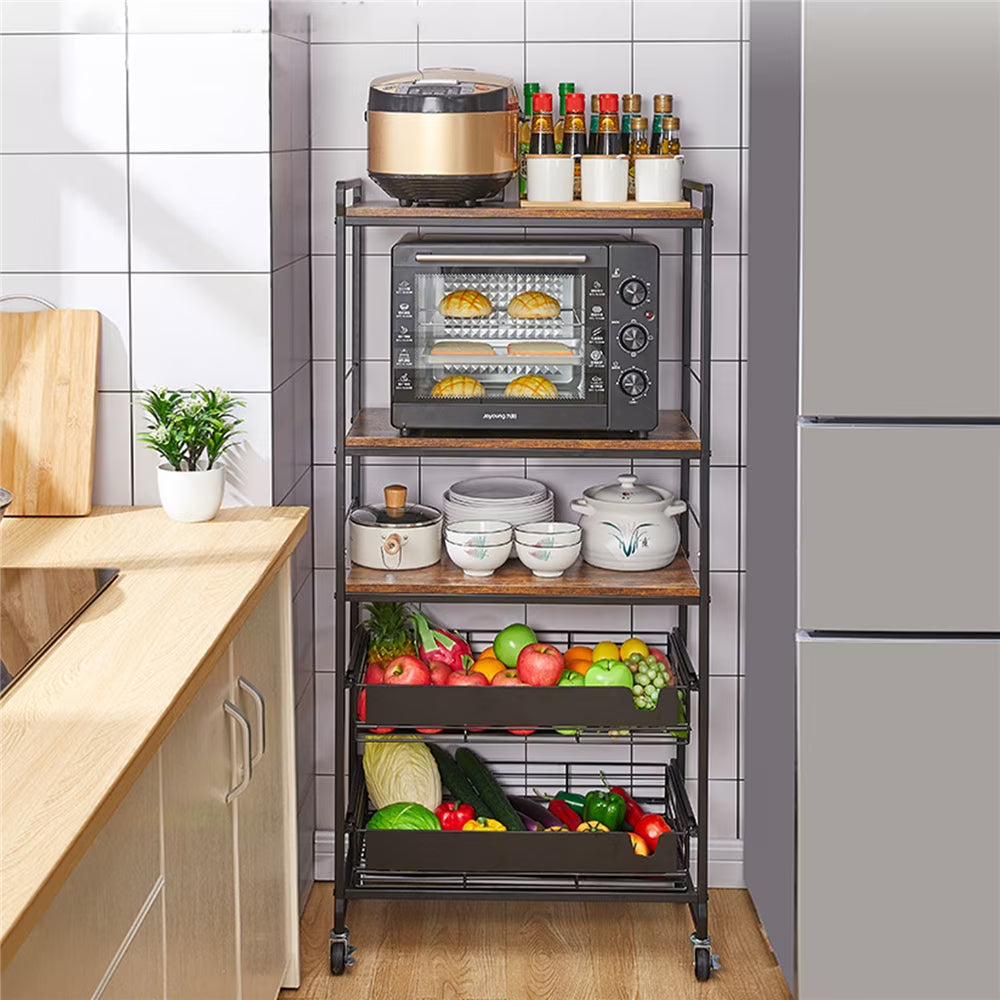 5 Tier Rolling Utility Trolley Cart with Sliding Drawers K693316