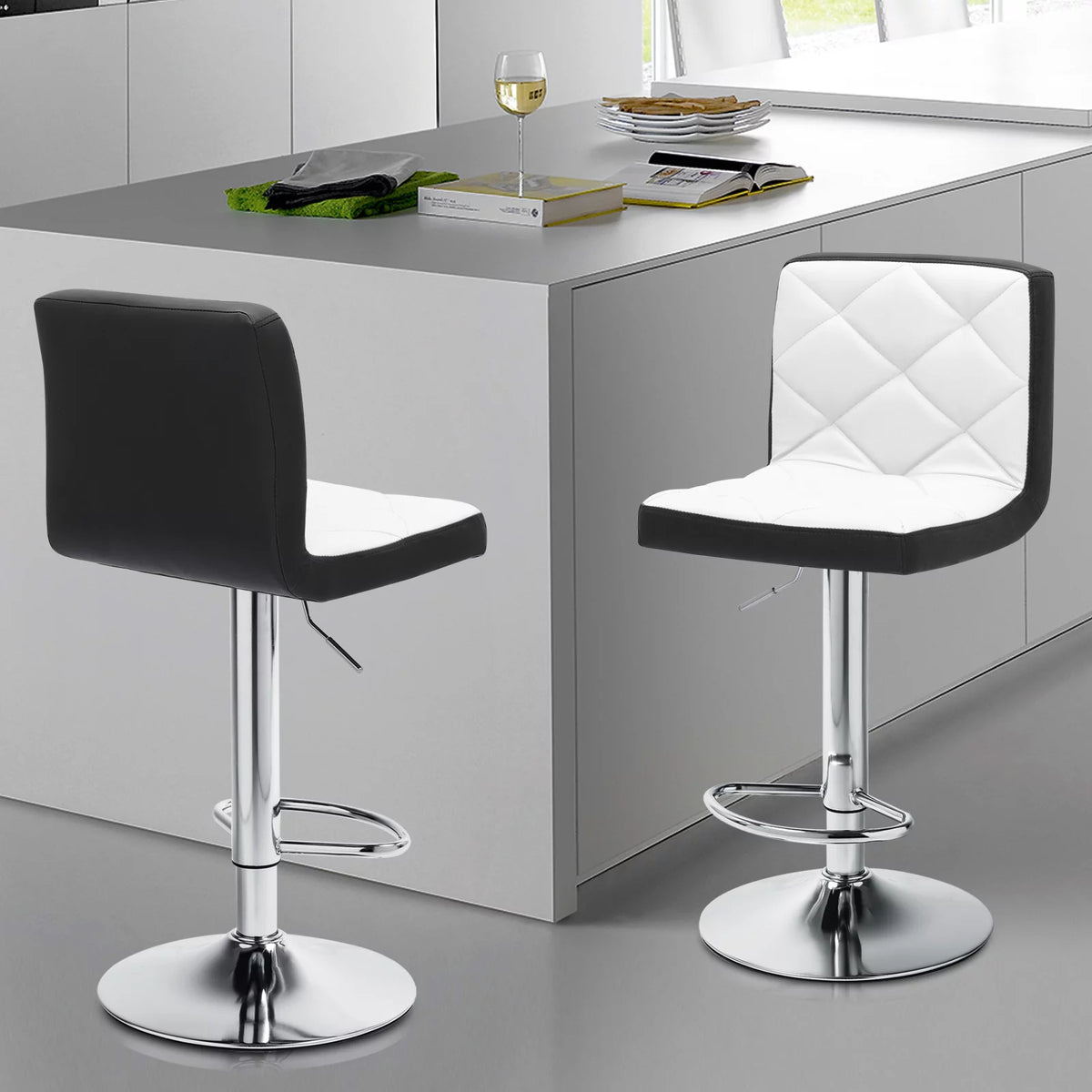 Set of 2 Faux Leather Adjustable Swivel Barstools G13321