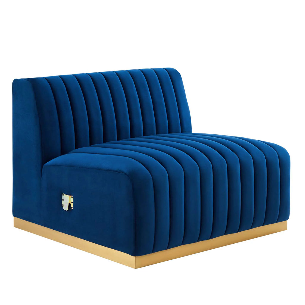 Gold Navy Velvet 5-Piece Sectional O1270