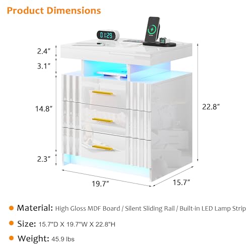 Black Nightstand with Charging Station and Storage Drawers Z73542