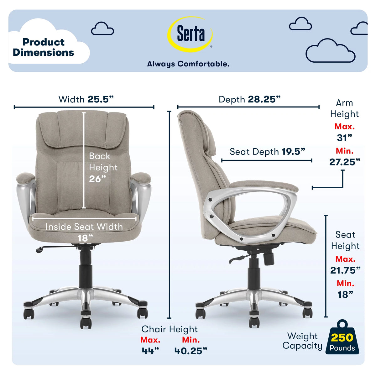 Gray Fabric High-Back Office Chair with Arms G31354