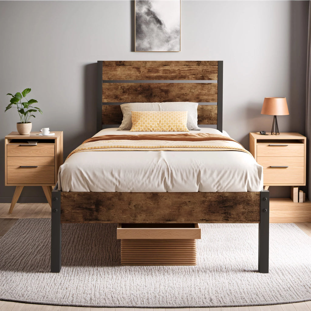 Queen Bed Frame with Wood Headboard and Footboard R121