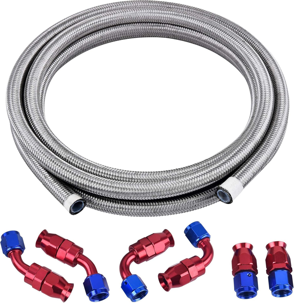 6AN PTFE Stainless Steel Braided Fuel Hose 10FT (5/16Inch ID) Pack of 2 Z9234