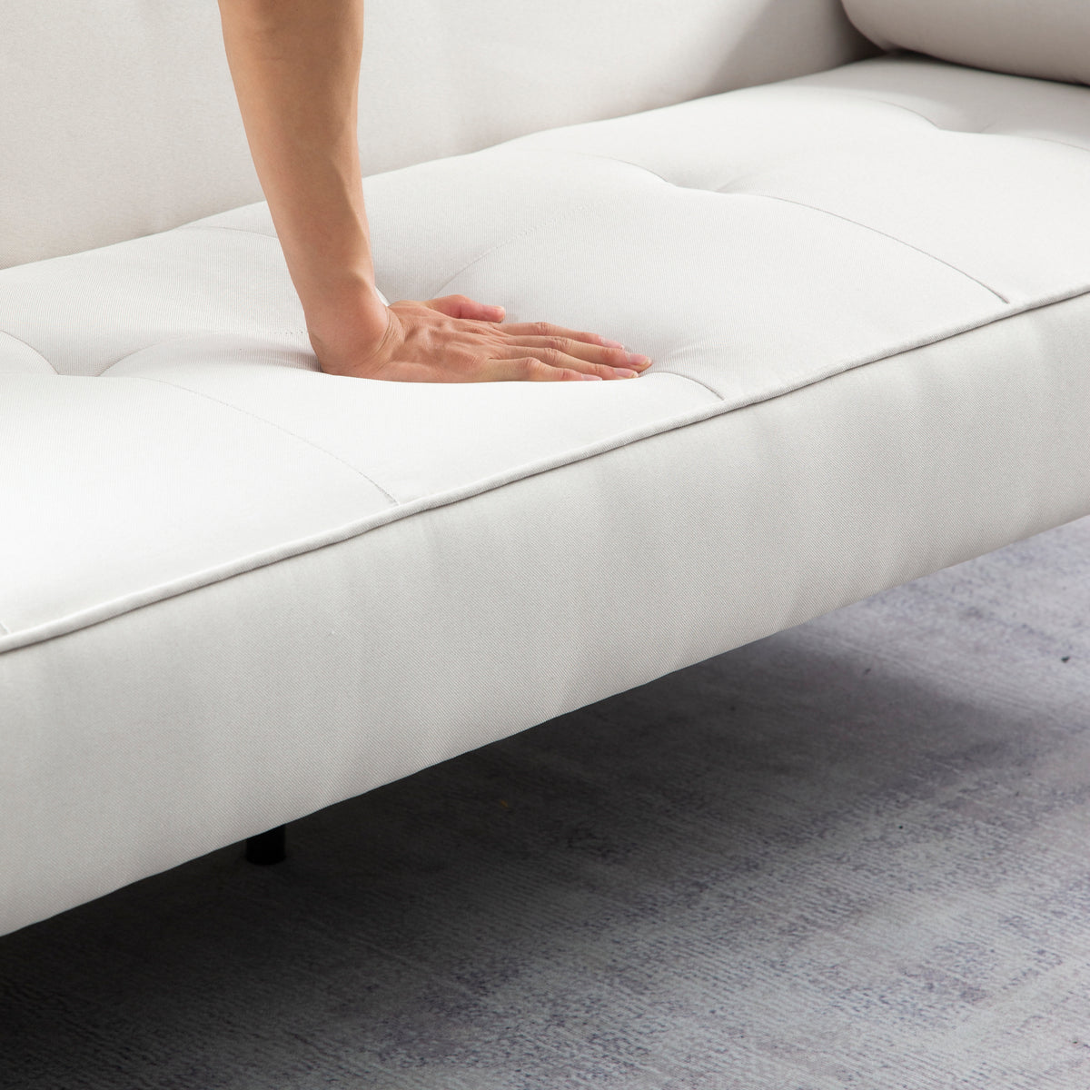 Linen Futon Sofa Bed with Solid Wood Legs S9652