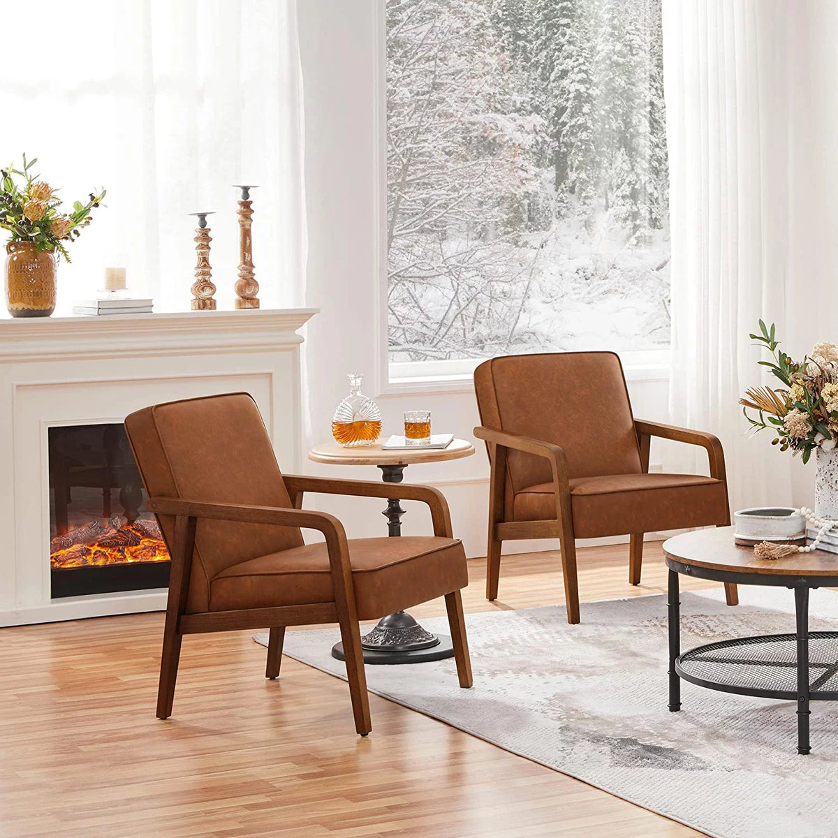 Light Brown 2 Pieces PU Leather Accent Chair E749799
