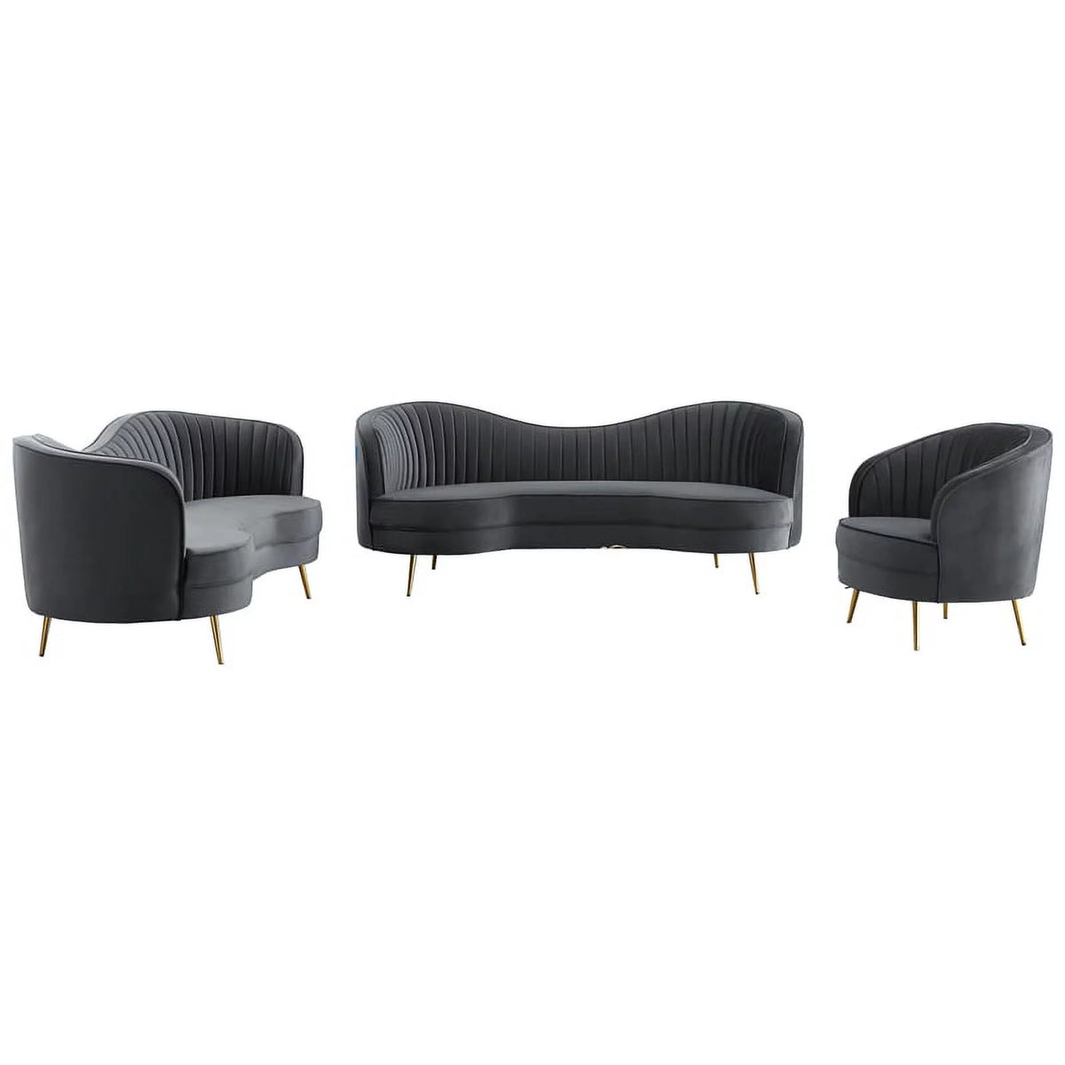 Gray Velvet 3-piece Living Room Set J26738