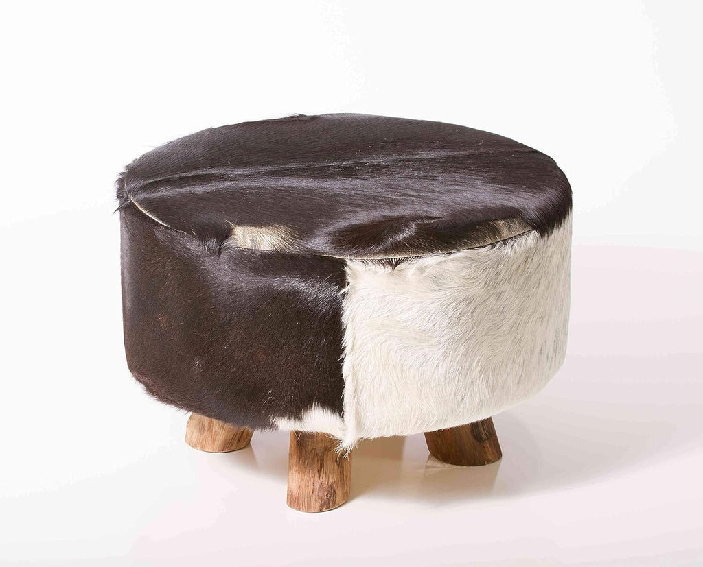 Round Leather Ottoman in Black and White T5512
