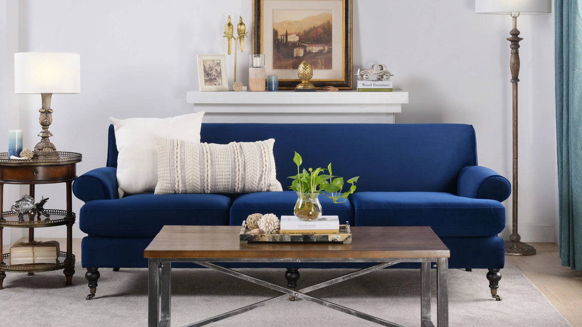 Navy Blue Sofa with Metal Casters I937341