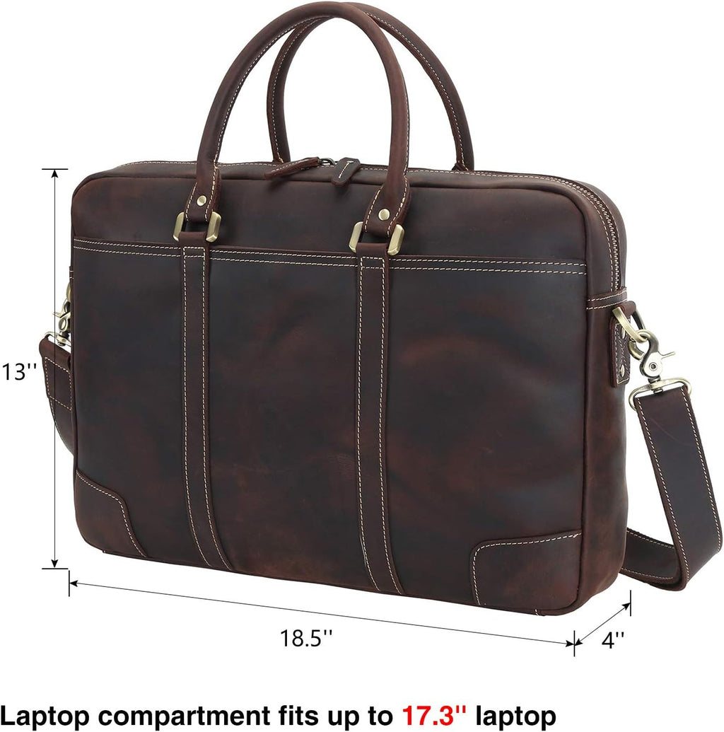 Full Grain Leather 18.5'' Laptop Briefcase Messenger Bag Y308