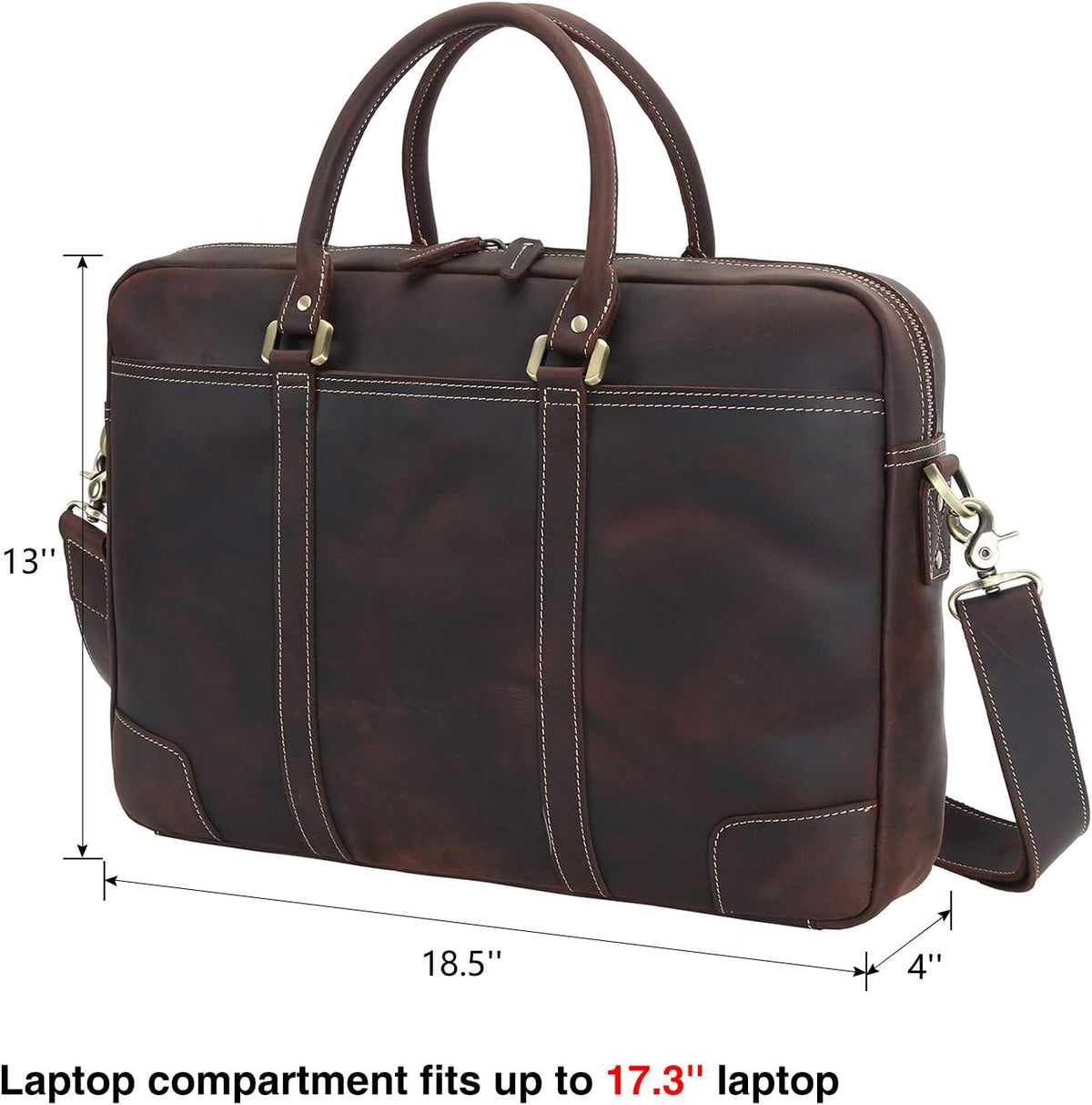 Full Grain Leather 18.5'' Laptop Briefcase Messenger Bag Y308