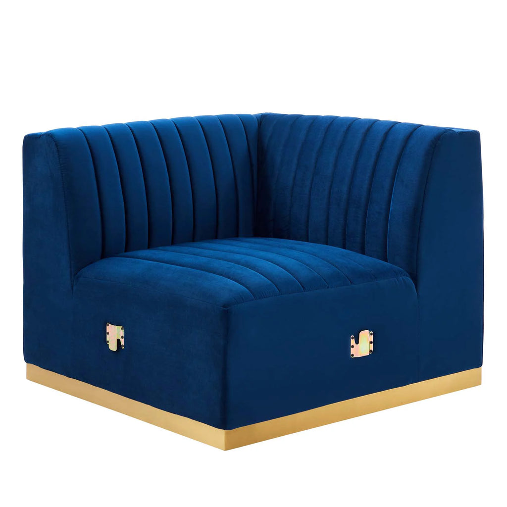 Gold Navy Velvet 5-Piece Sectional O1270