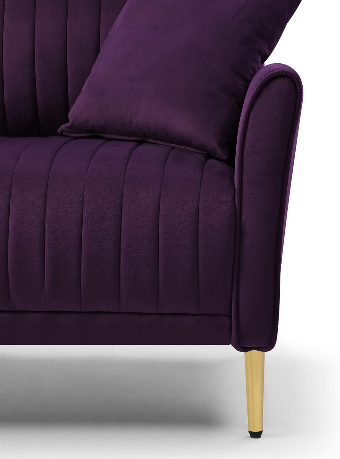 Purple Velvet Round Arm Loveseat Sofa with 2 Throw Pillows H44186
