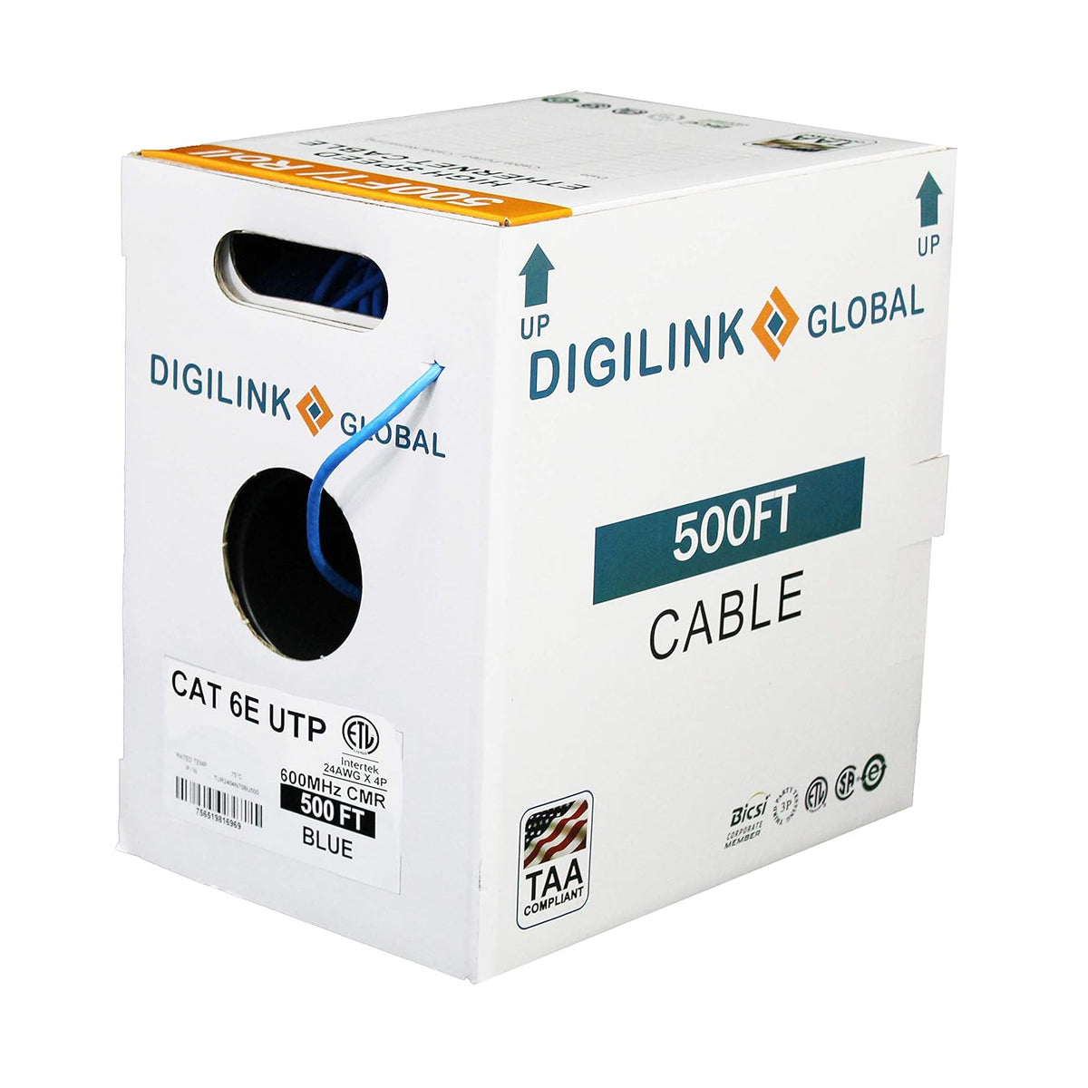Blue 250ft CAT6e Riser UTP 24AWG Solid Bare Copper Ethernet Cable Q655
