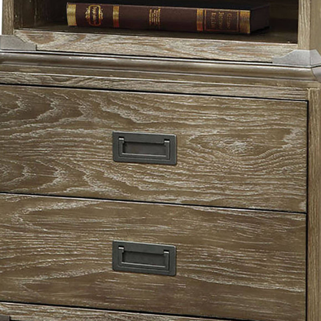Brown 2 Drawer Wooden Nightstand with Metal Legs R6023
