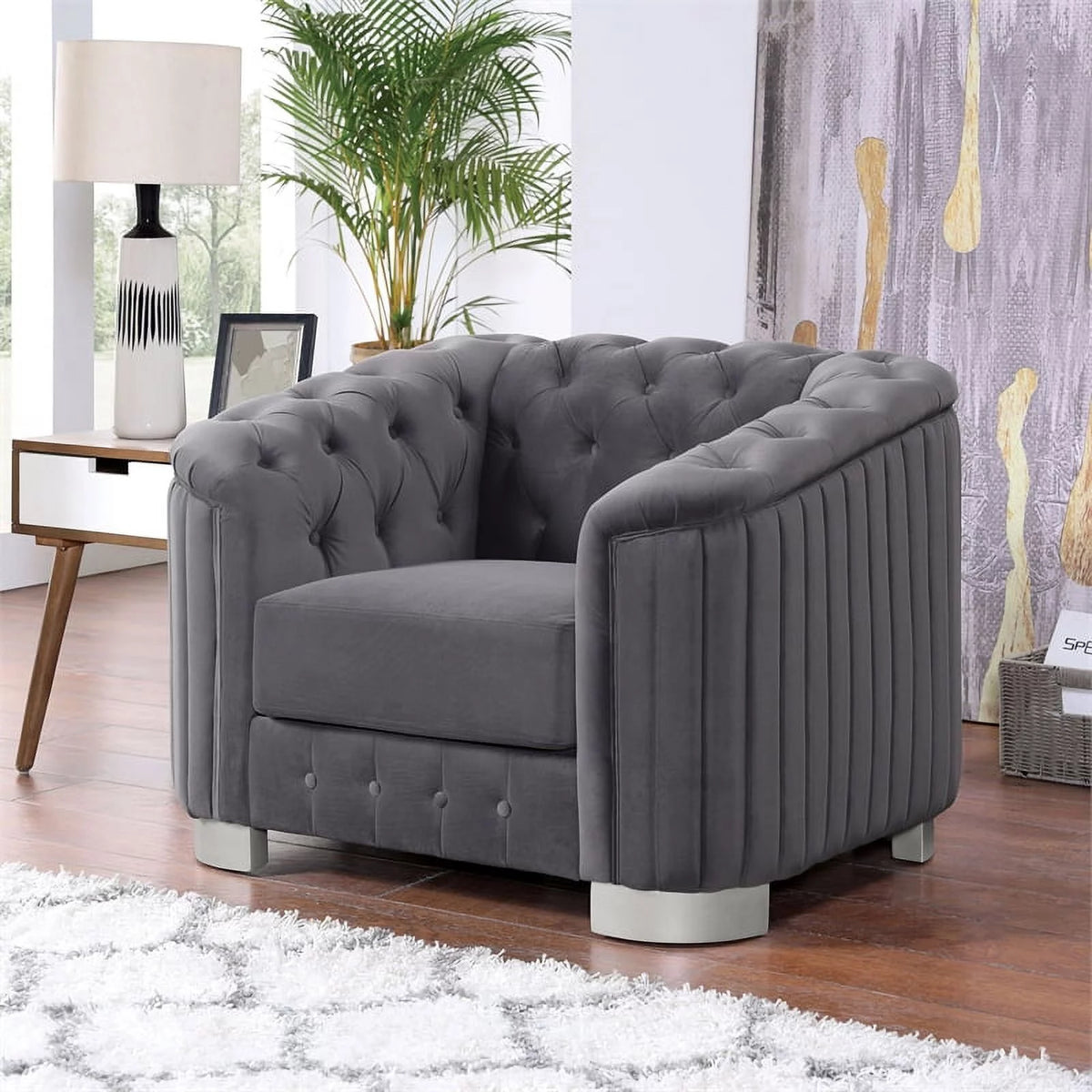 Dark Gray Tufted Fabric Chair B75539