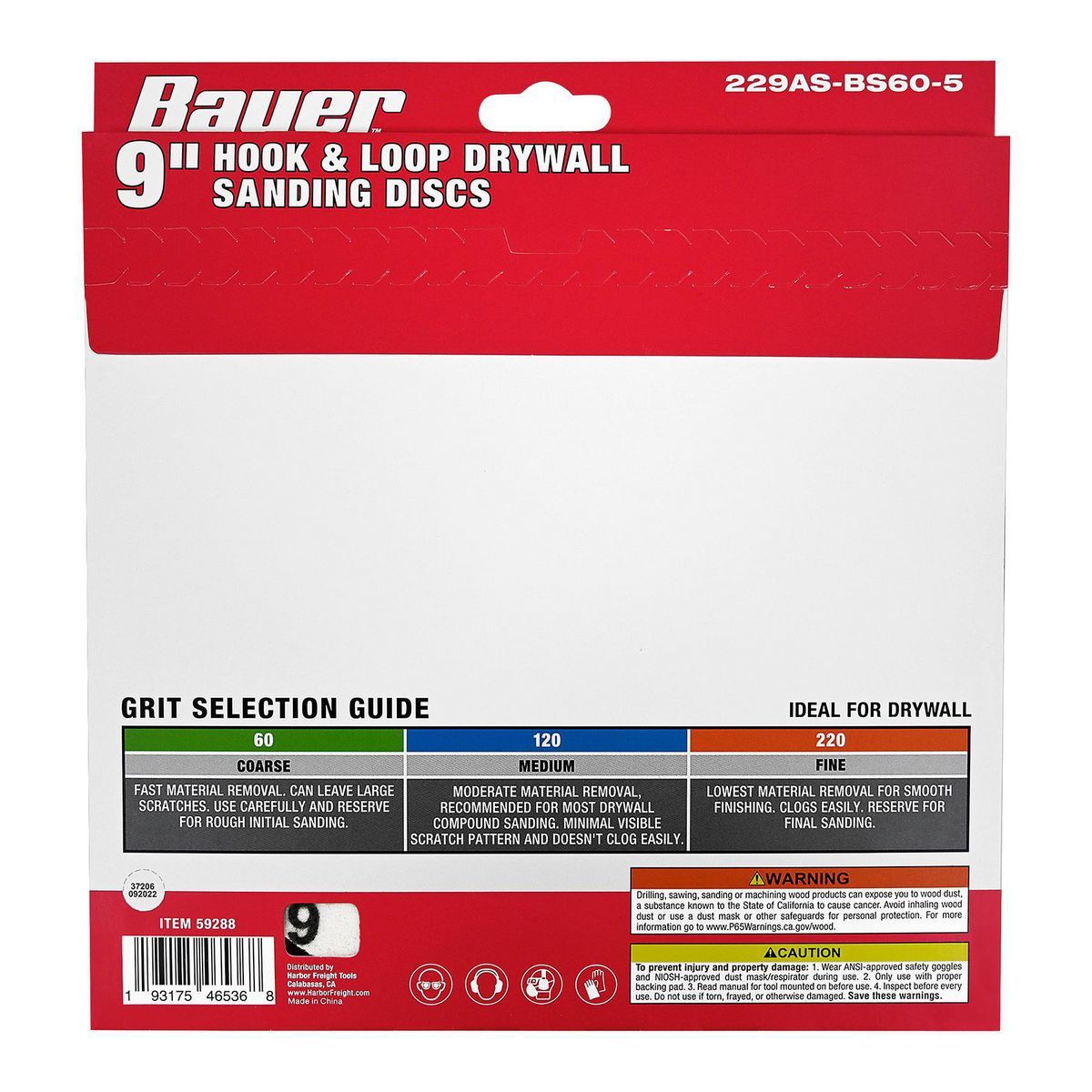 9 in. 60 Grit Hook and Loop Sanding Discs, 5 Pack I367