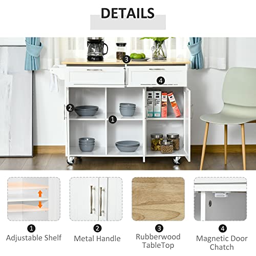 White Mobile Kitchen Island with Storage O156