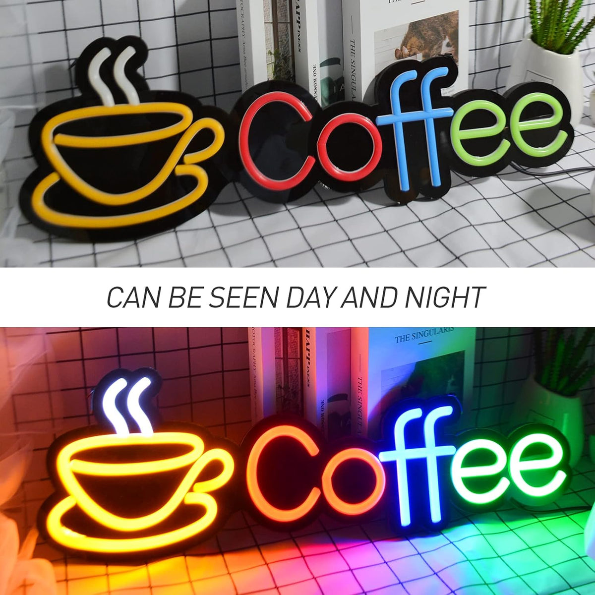 Large Size Coffee Neon Sign 23.6×7.8 inch with Power Adapter Pack of 2 M40875