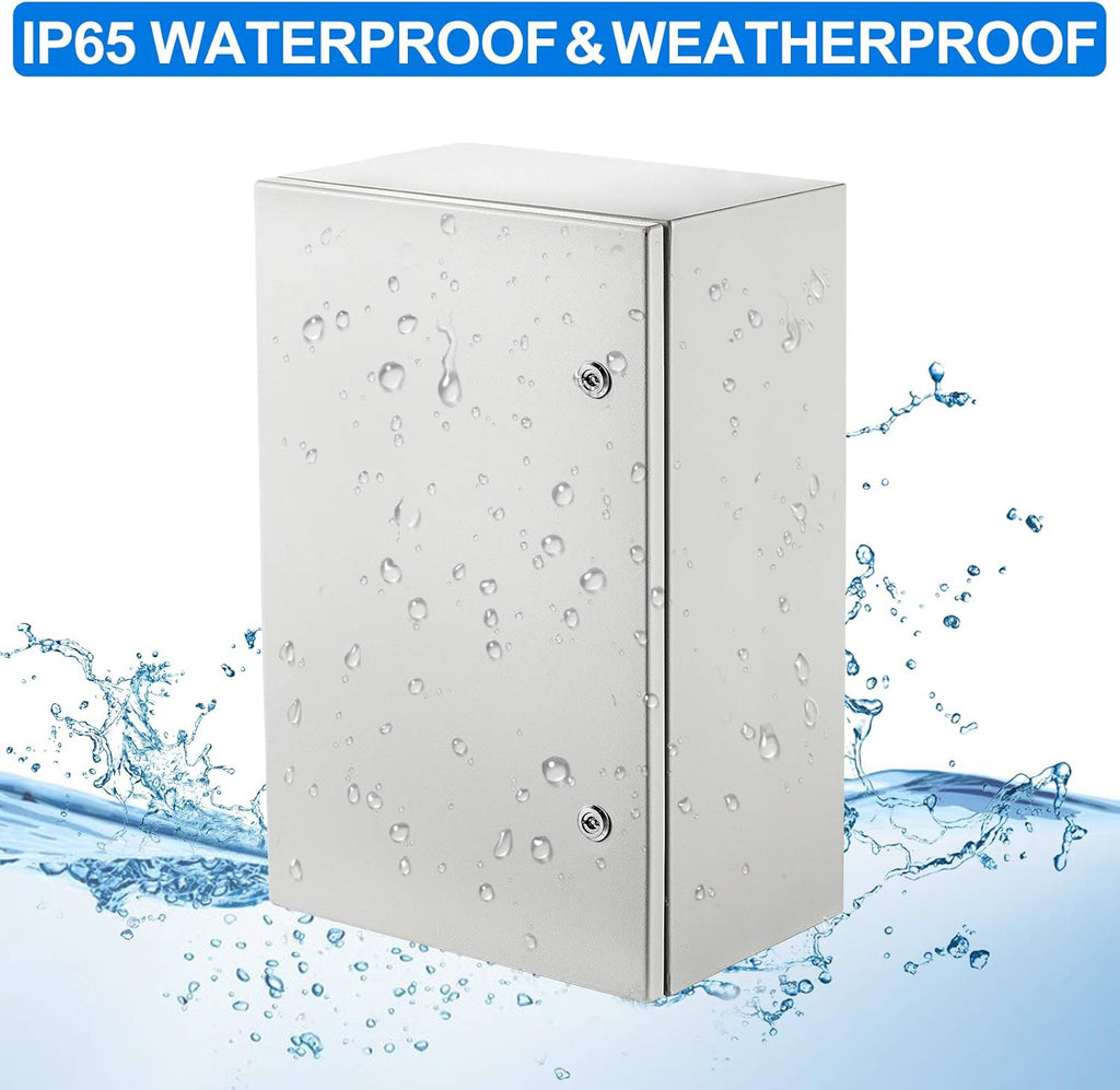 Steel Electrical Enclosure Box, 24'' x 16'' x 12'', IP65 Weatherproof Metal Box with Mounting Plate C7110