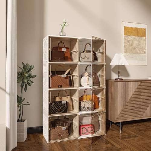 8 Cubbies Handbag Storage Organizer with Magnetic Door and Wheels R9217