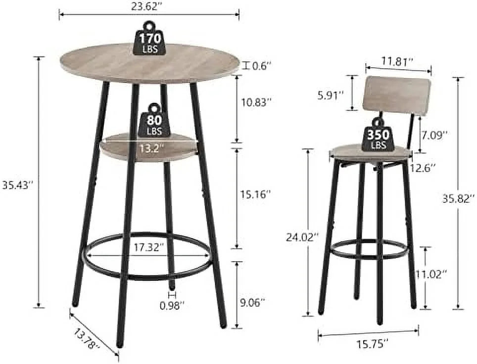 3 Piece Metal and Wood Table and Stools Set I228