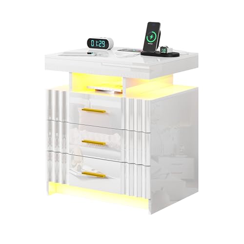 Black Nightstand with Charging Station and Storage Drawers Z73542