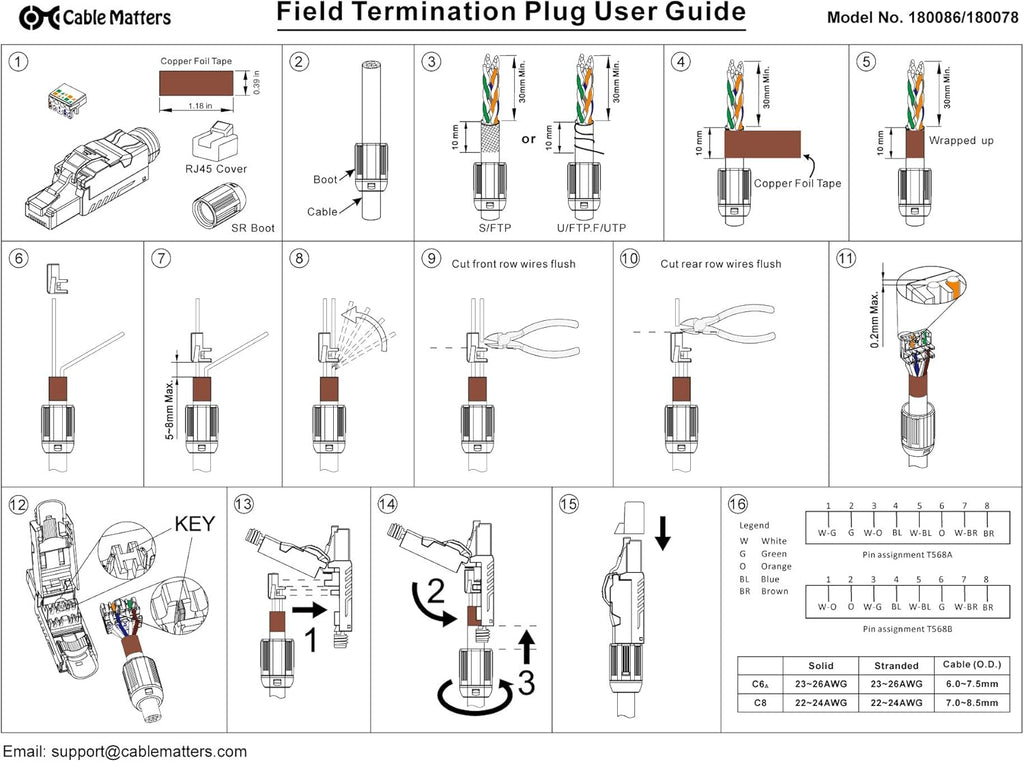 6-Pack Shielded Cat8 RJ45 Connector U52786