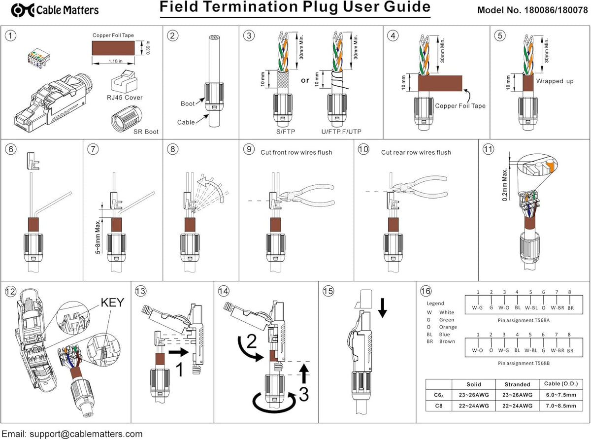 6-Pack Shielded Cat8 RJ45 Connector U52786