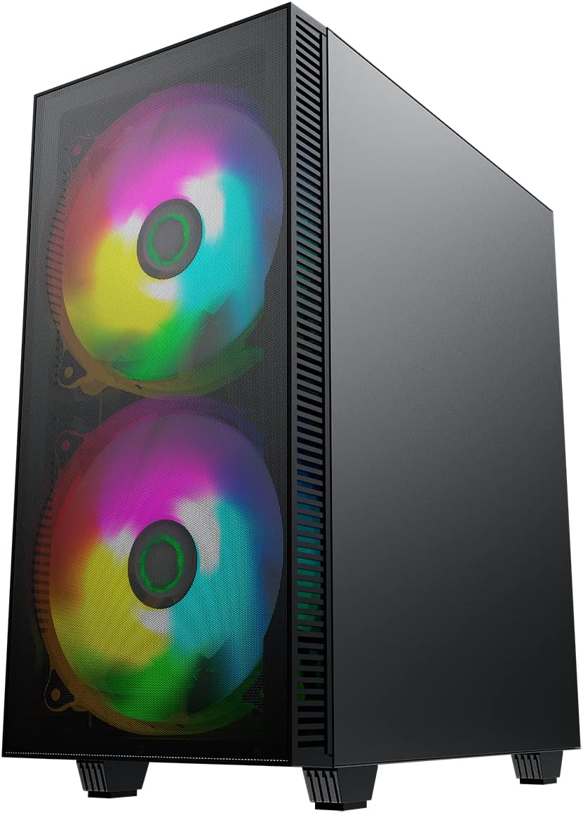 Black Mid-Tower ATX ARGB PC Gaming Case with Tempered Glass Side Panel X524189