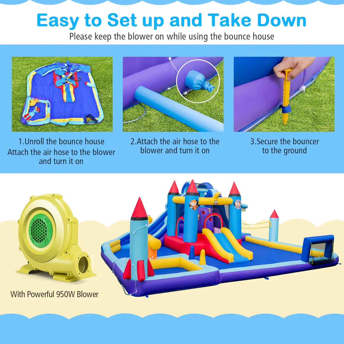 Inflatable Water Slide Park with 950W Blower S7824