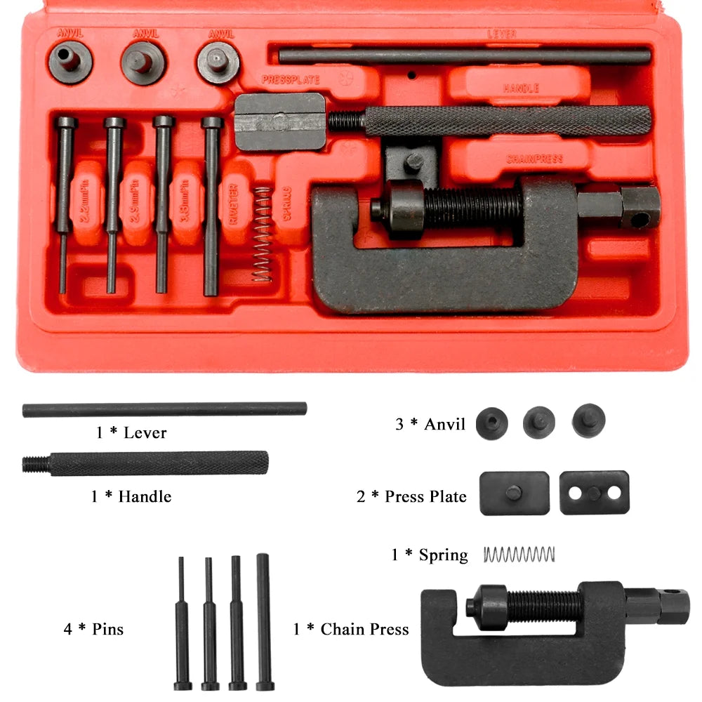 Motorcycle Chain Breaker Riveter Tool Set with Carry Box H802349
